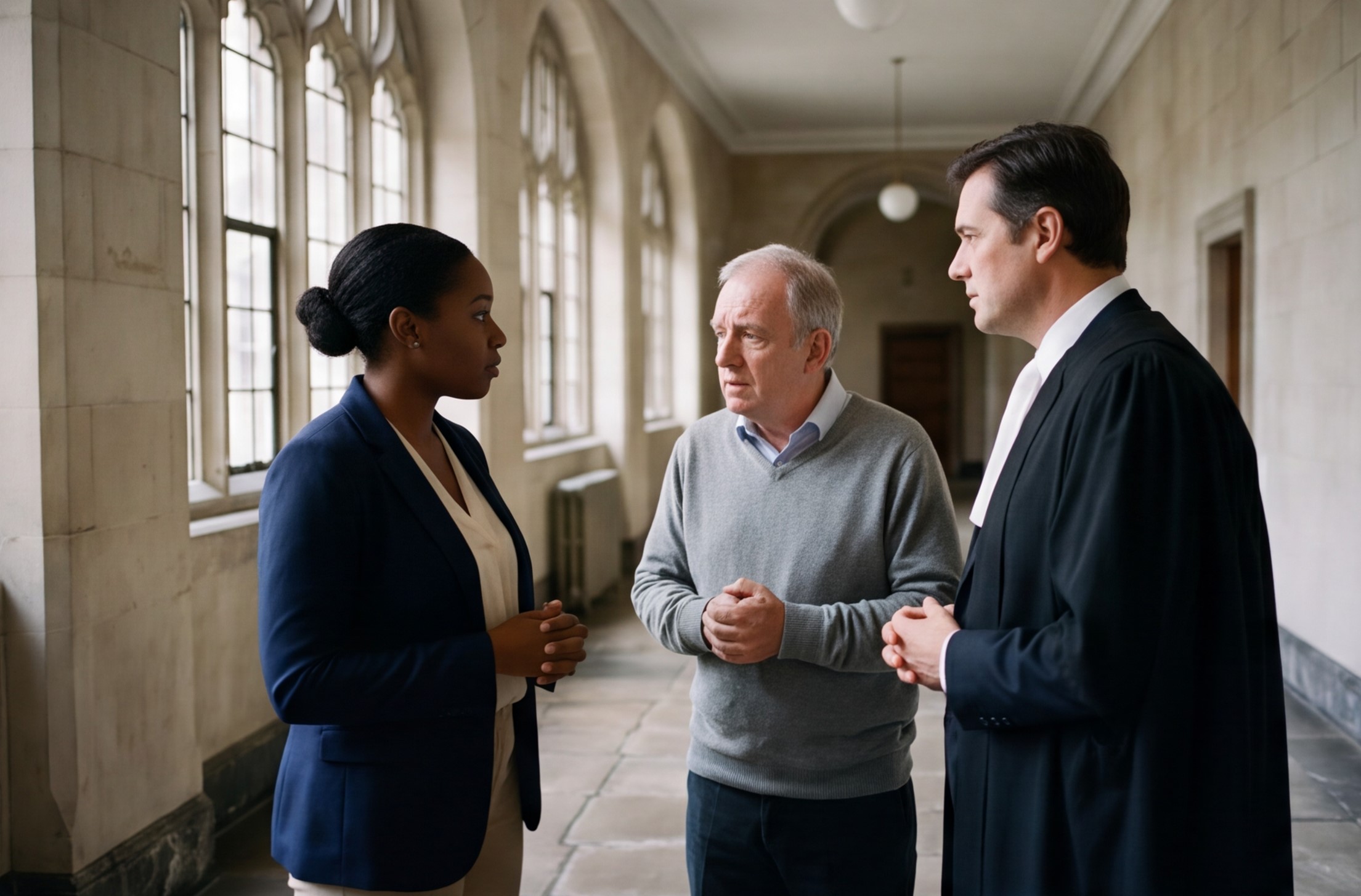 Interpreter, client, and counsel at court
